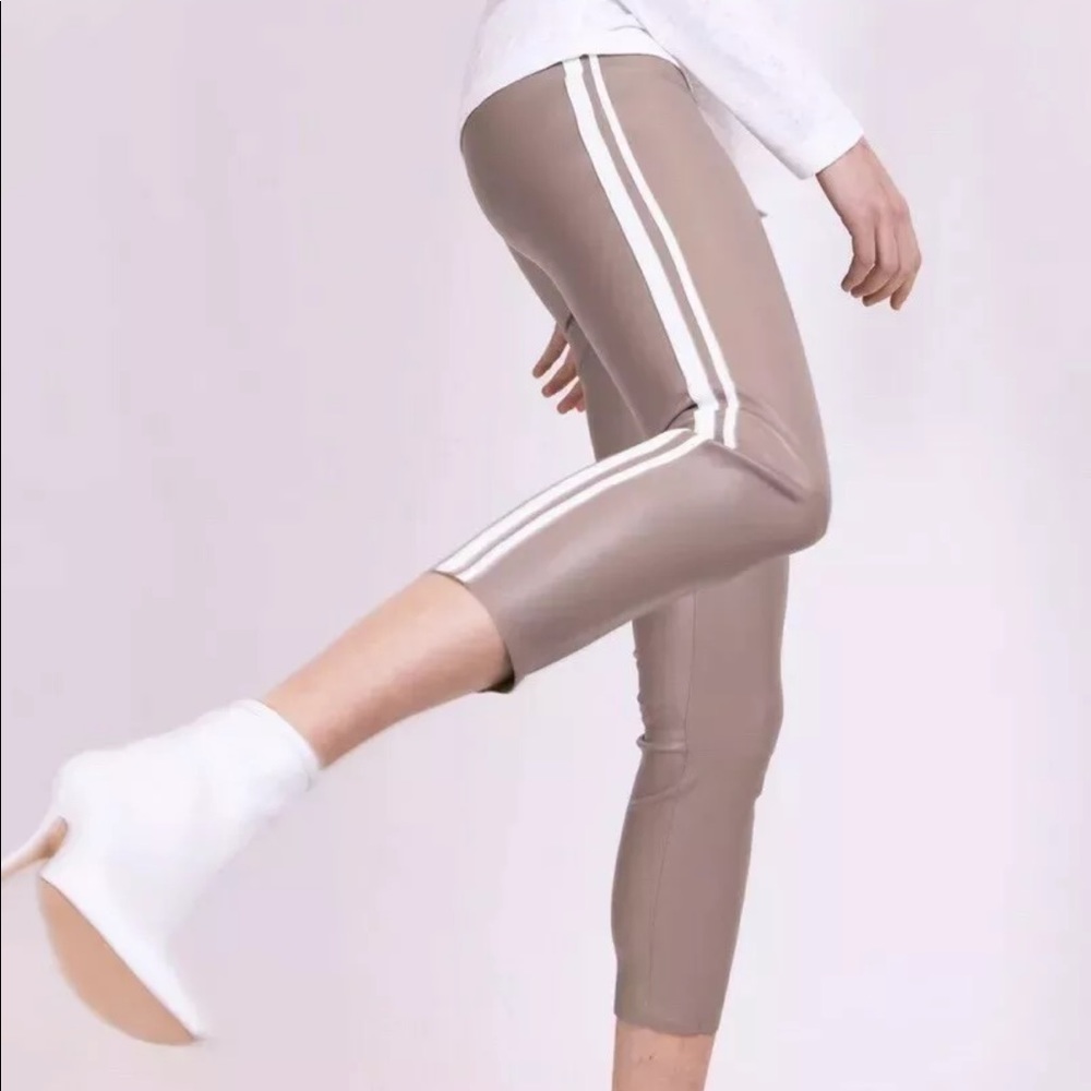 SPRWMN HIGH-RISE SKINNY LEATHER LEATHER CROP, NUDE SIDE STRIPE SZ S